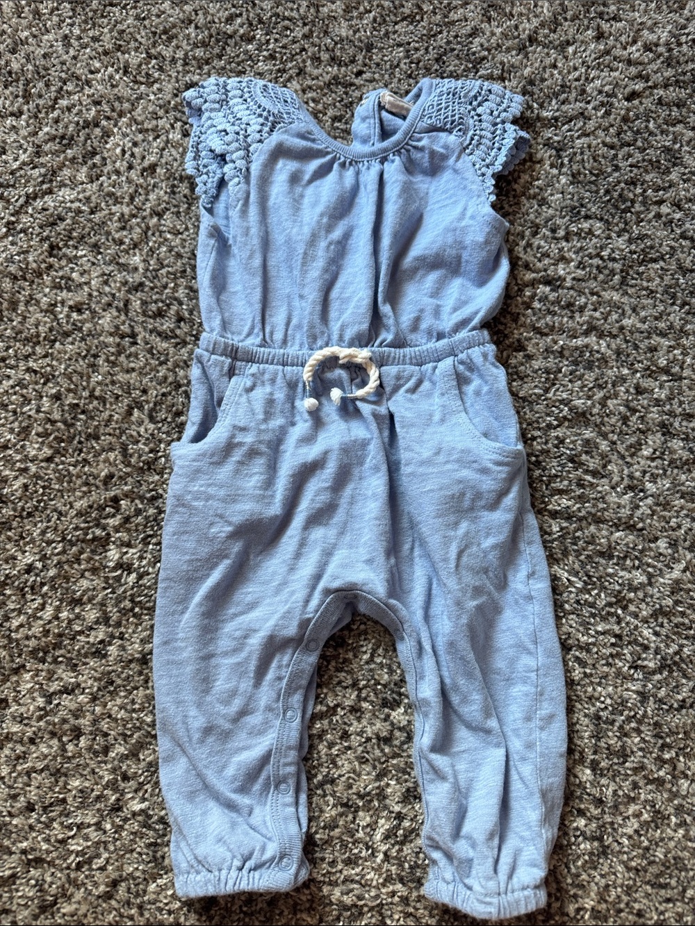 Blue Crochet-Sleeve Baby Jumpsuit